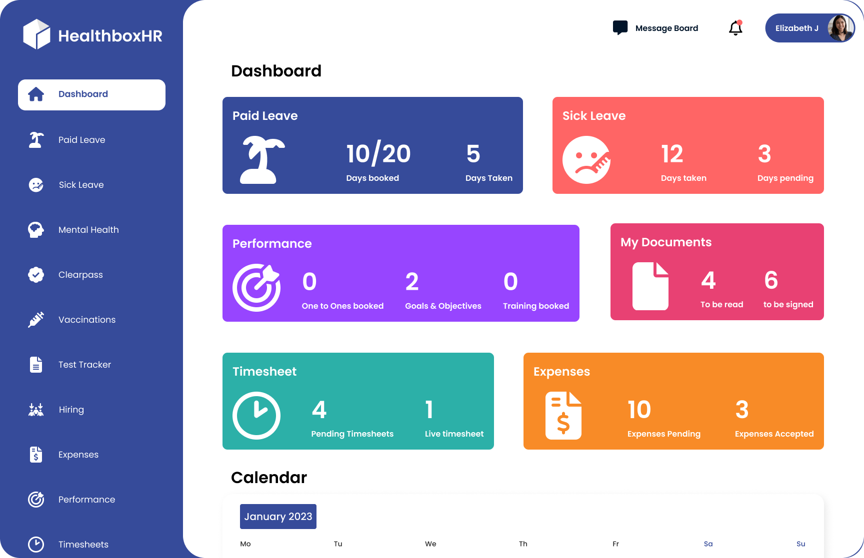 HealthBoxHR Web App Dashboard